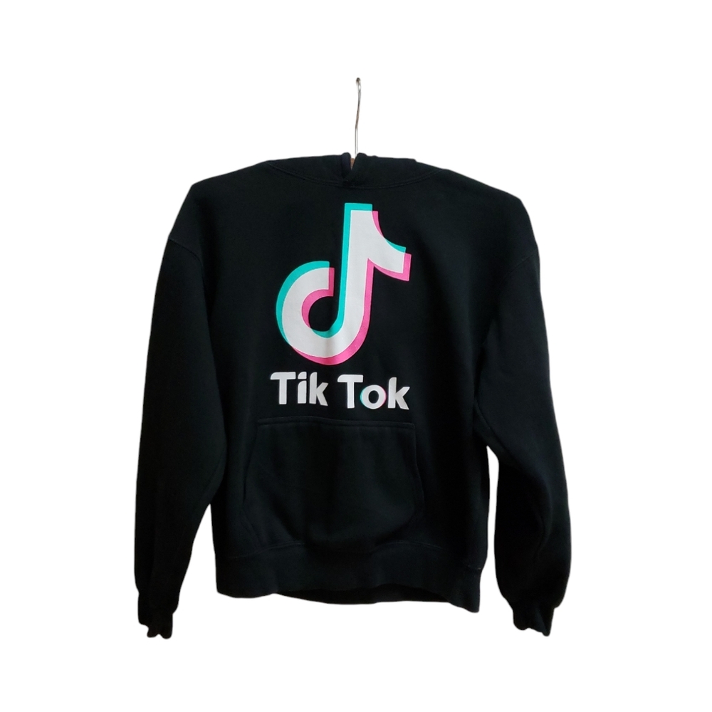 3 Layer Tic Tok Hoodie Youth Size XL Black Front Spell Out Pouch